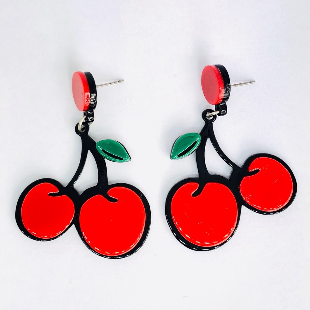 New! Cherries Dangle Earrings - Picture 2 of 3